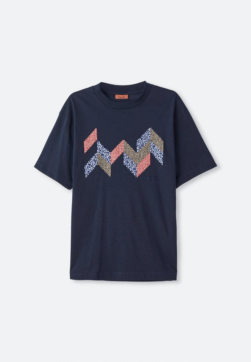 Missoni with Flame Zig Insert and Logo T-Shirt - Navy